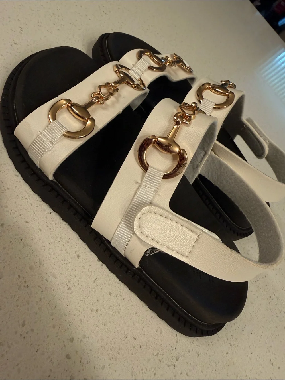 Girls White Sandals with Gold Heart Accent